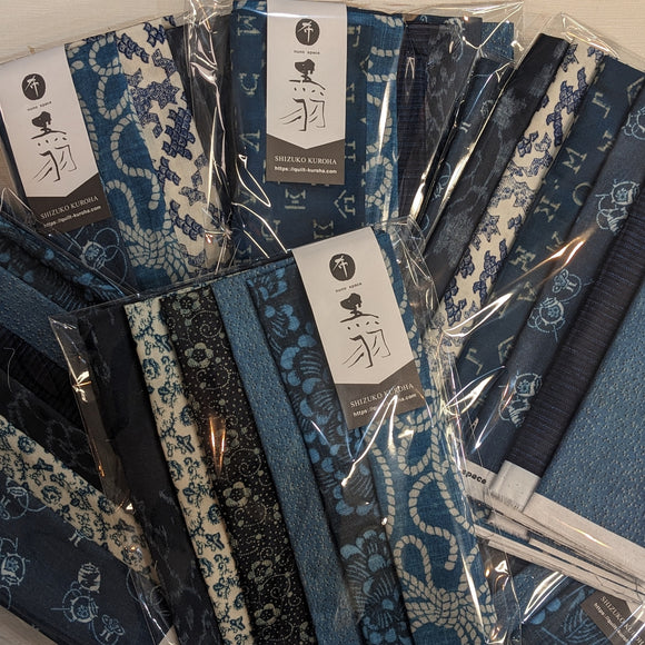 再現布藍染セットB (6枚入）Reproduced vintage fabric set B(Indigo blue)